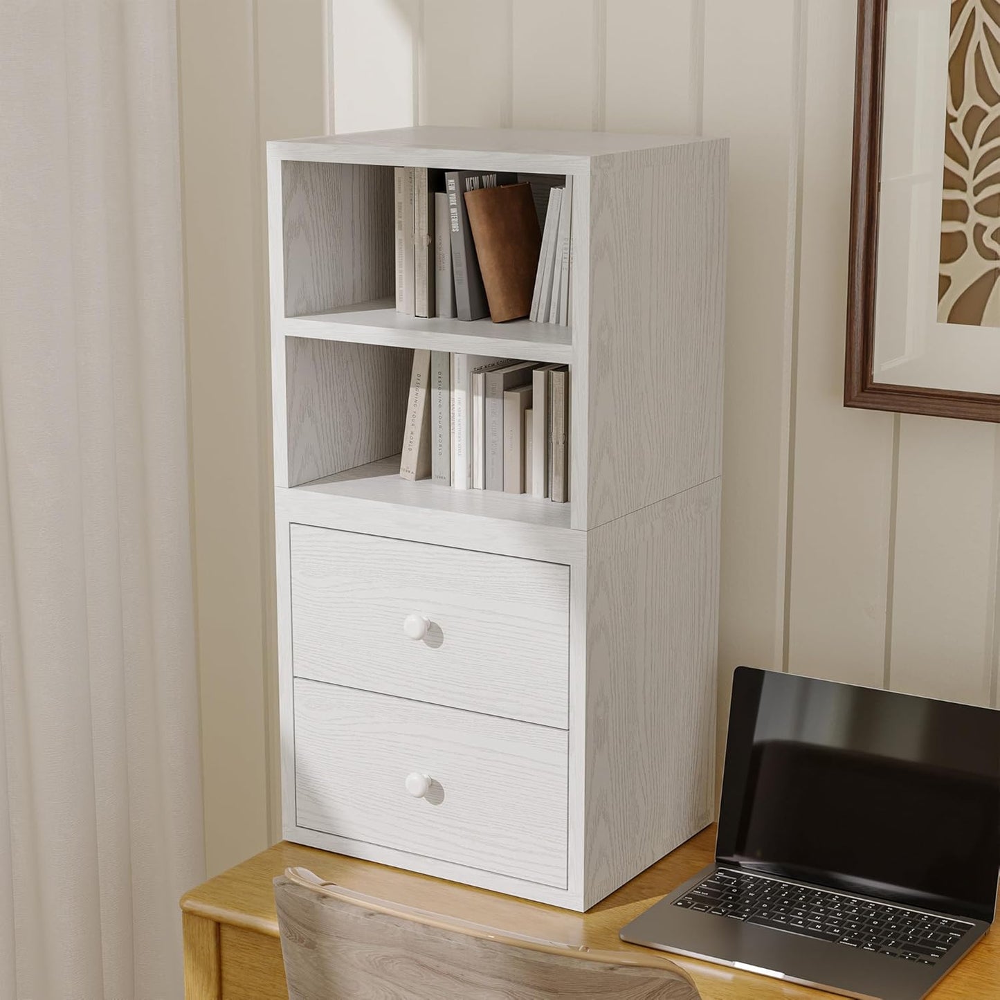 FUSUNBAO Magic DIY Cube Storage Organizer Stackable Cubes for Home Books Clothes Toy -Modular Cubby Storage System-Office Cubical-Bookcase Closet (Pure White-Washed, 1 Layer Cube)