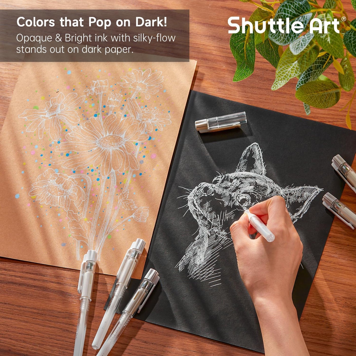 Shuttle Art White Gel Pens, 6 Pack 0.7mm, 1.0mm Gel Ink Pens Fine Point for Black Paper Highlighting Card Making Scrapbooking Coloring Writing Drawing Journaling Note Taking School Office Home