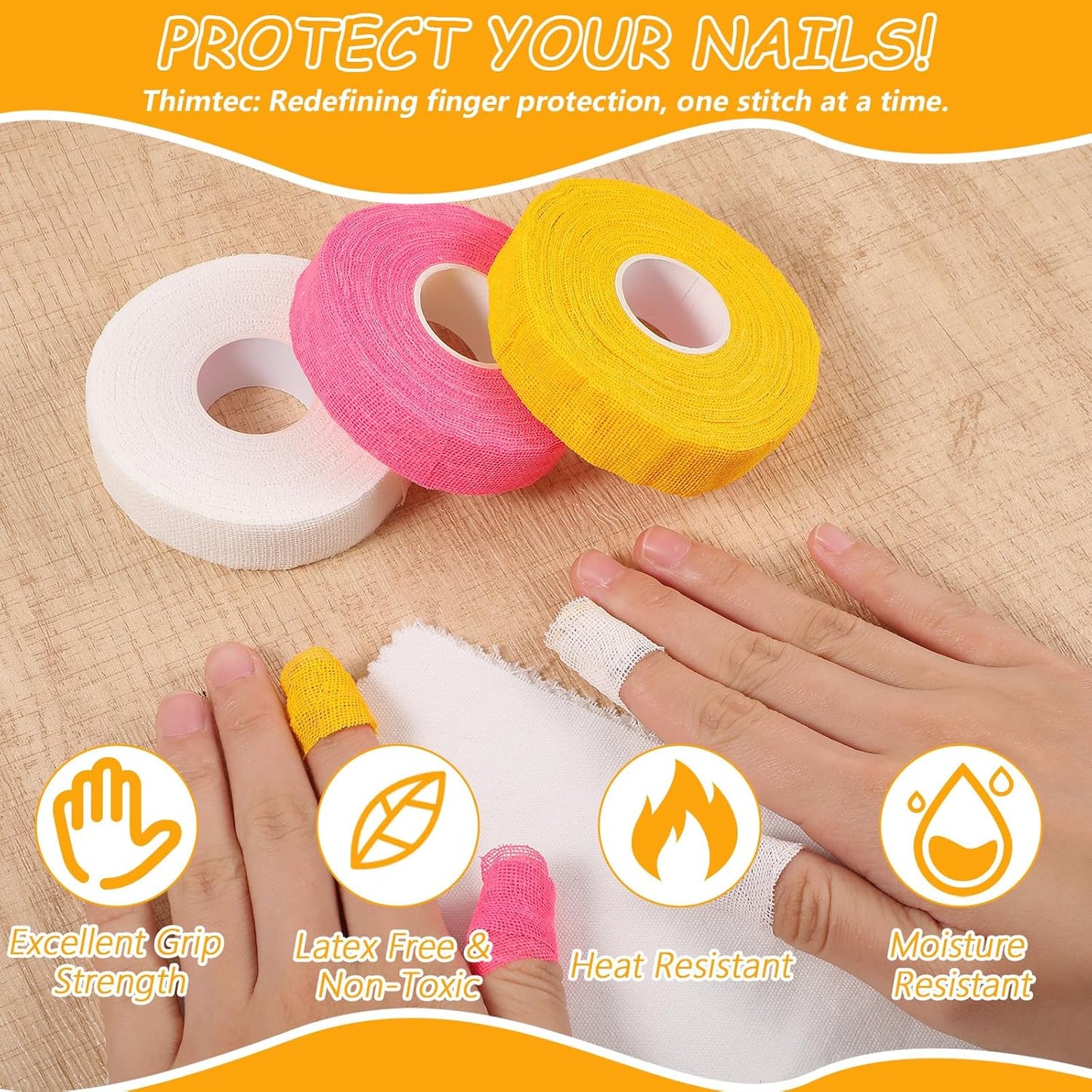 Bewudy 3 Rolls Thimble Tape for Hand Sewing, Sewing Thimble Finger Protector Tape Breathable Cotton Gauze Thimble Tapes Knitting Bandage Wrap for Quilting Crocheting Embroidery