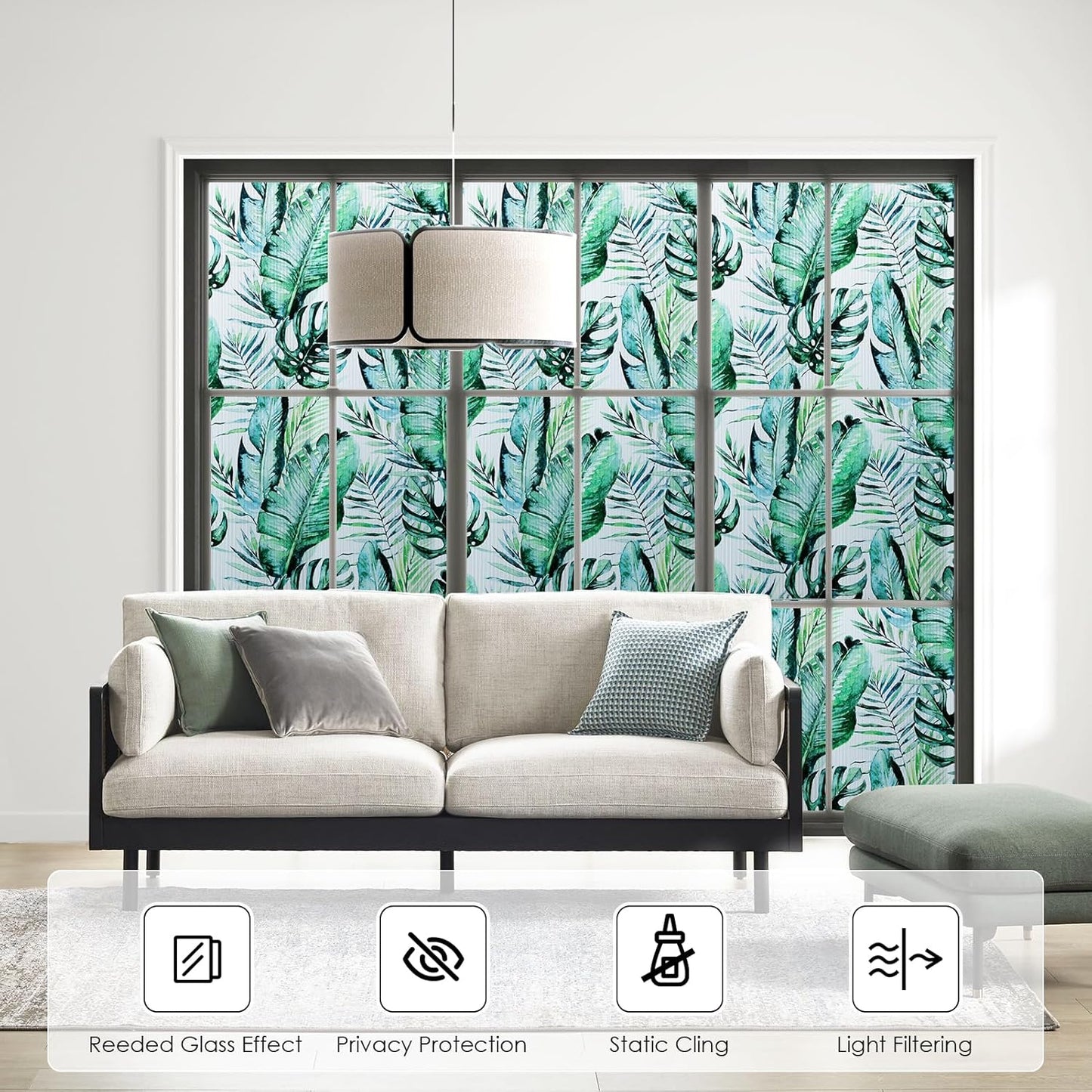 DKTIE Nature Pattern Rainbow Window Film Decorative Stained Glass Window Film Static Cling Films Easy Apply Removable Comes with Tools (U560-Reeded Glass, 17.7" x 118.1")