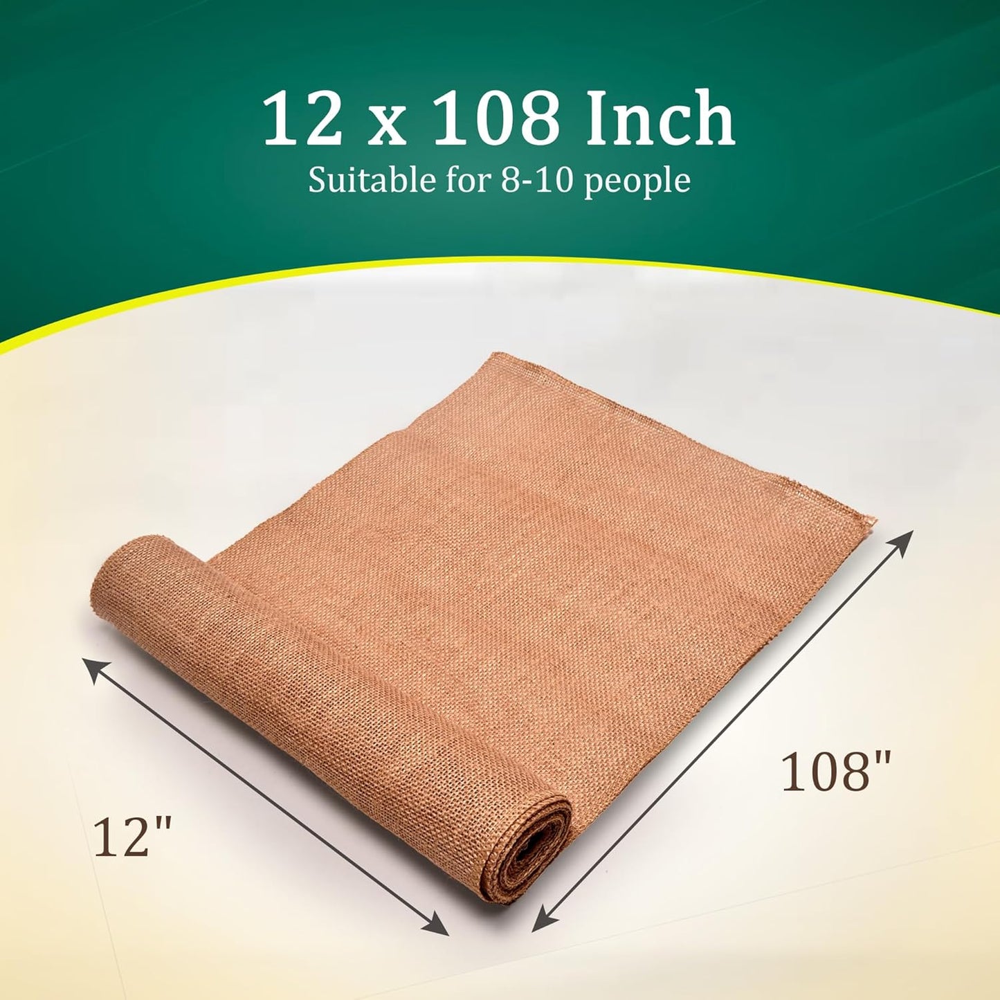 Burlap Table Runners (Pack of 12) – 12”x 108” - No-Fray Finished Edge Premium Quality Natural Table Runner – No Odor, Eco-Friendly Burlap Runner, Perfect for Rustic Table Decor and Other DIY Crafts