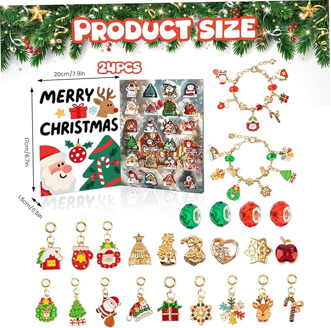 Advent Calendar, Jewelry Advent Calendar, DIY Bracelet Accessory 2025, 24 Days Making Jewelry Kit for Adults Women Kids Xmas Holiday
