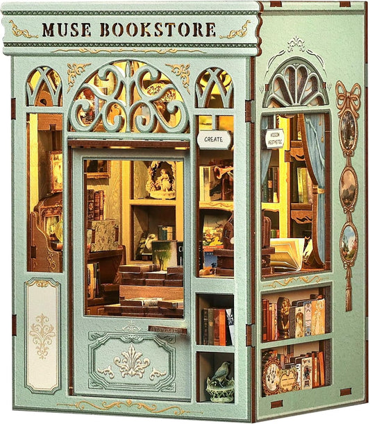 CUTEBEE Book Nook Kit - DIY Miniature House Dollhouse Kit for Adults and Teens, Booknook Tiny House Bookshelf Decor 3D Wooden Puzzle, Gifts for Family, Friends (Muse Bookstore)