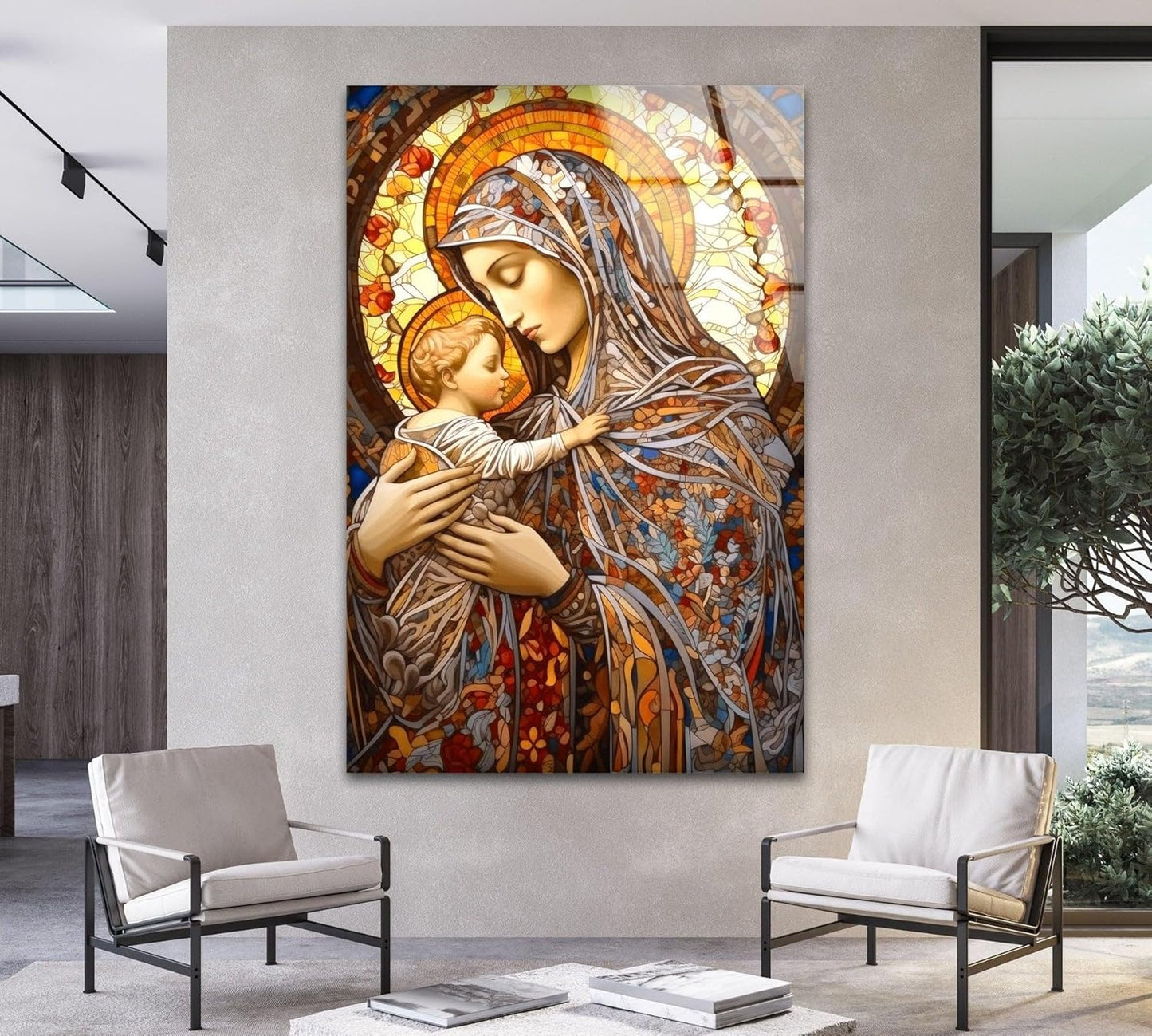 My Photostation.com 30Wx35.5H'' Jesus and Virgin Mary Glass Wall Art Tempered Glass Printing Wall Decor Large Wall Art Wall Hangings