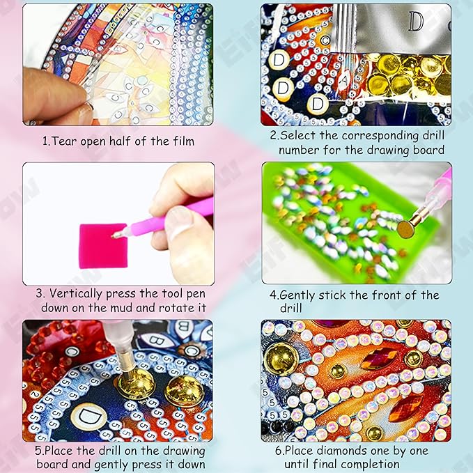 Eiflow Hanging Diamond Art Kit for Adults Lavender, Acrylic Diamonds Painting Board Kit Purple Flower, DIY Gem Art Pendant Ornament