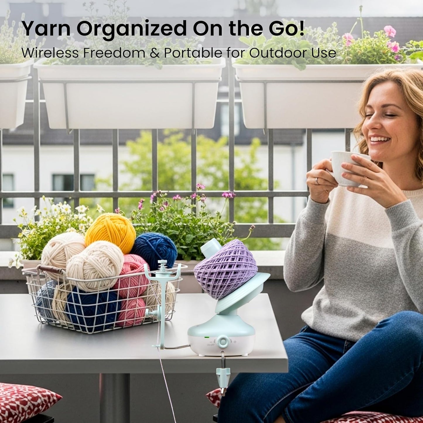 Etcokei Cordless Yarn Winder, Rechargeable Electric Yarn Ball Winder with 2200mAh Battery, Compact Yarn Cake Winder for Crocheting, Smart Automatic Yarn Spinner, Ideal Helper for Craft Lovers(Mint)