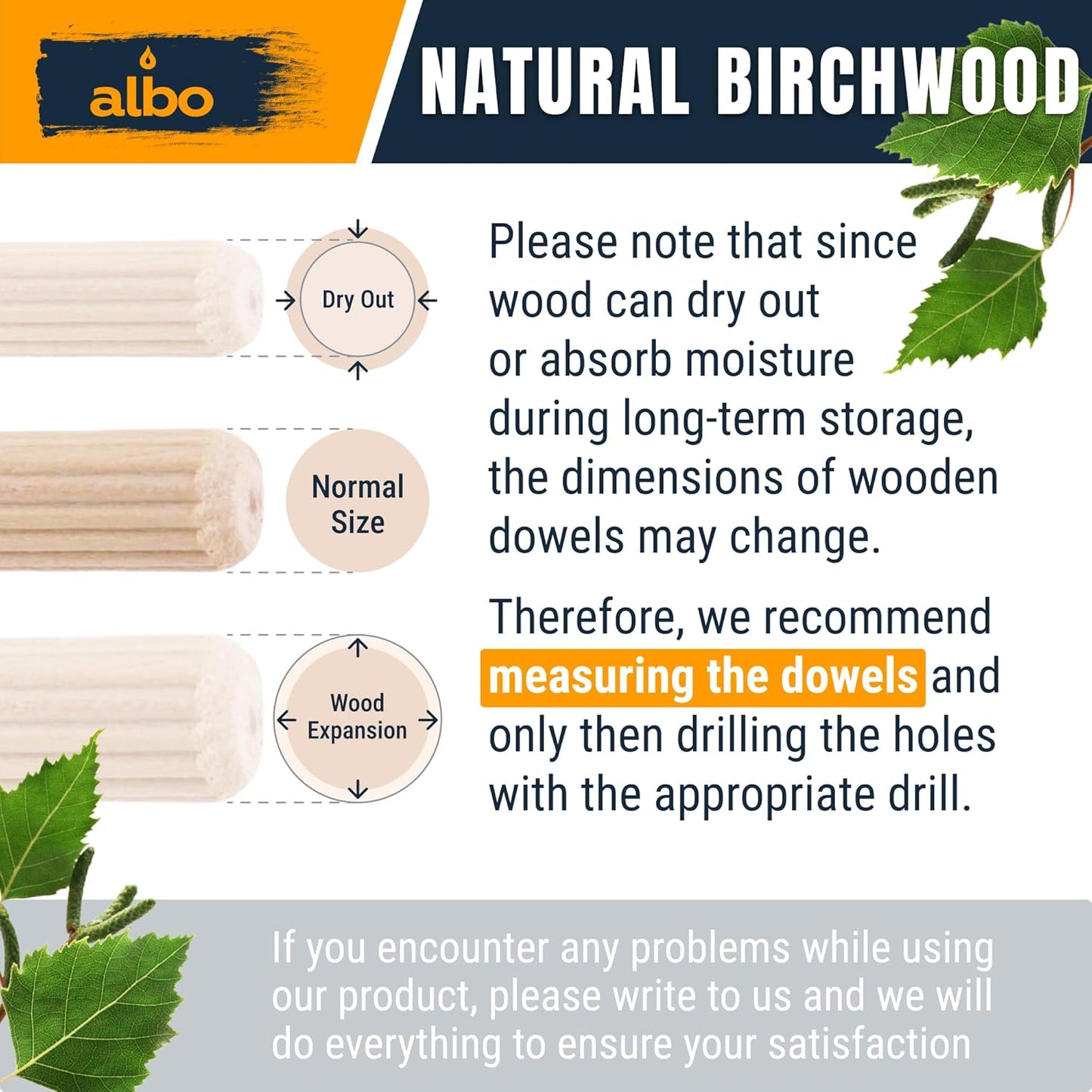 ALBO Wooden Dowel Pins 100 Pack Assorted Sizes 1/2 + 3/8 + 5/16 + 1/4 inch Fluted Wood Dowels Rods Hardwood Crafts Dowel Pegs