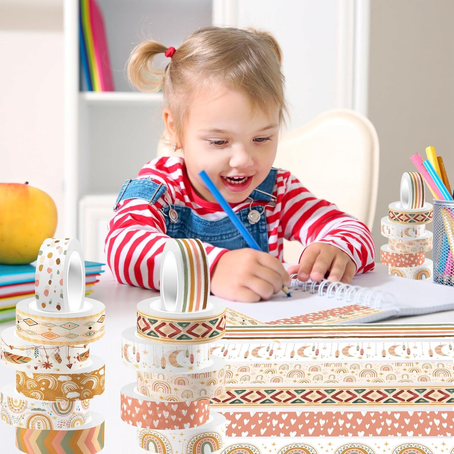 12 Rolls Washi Tape Boho Washi Tape Set Vintage Rainbow Sun Stars Masking Tapes Decorative Paper Stickers Decorative Tapes for DIY Art Crafts Wrapping Decor Junk Journal Scrapbooking Gifts Stickers