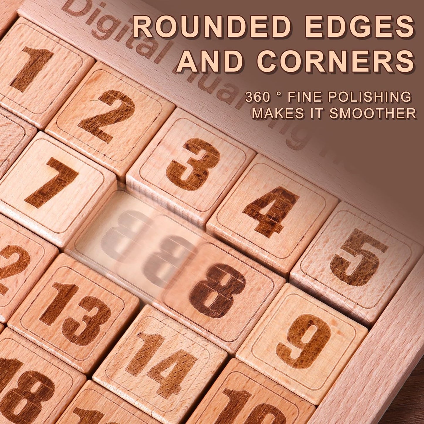 Wooden Number Sliding Puzzle，Brain Teasers Toy Tangram Slide Puzzle Game，Sequential Puzzles Board Game，Educational Toys for Kids and Adults (1-15 Medium Size)