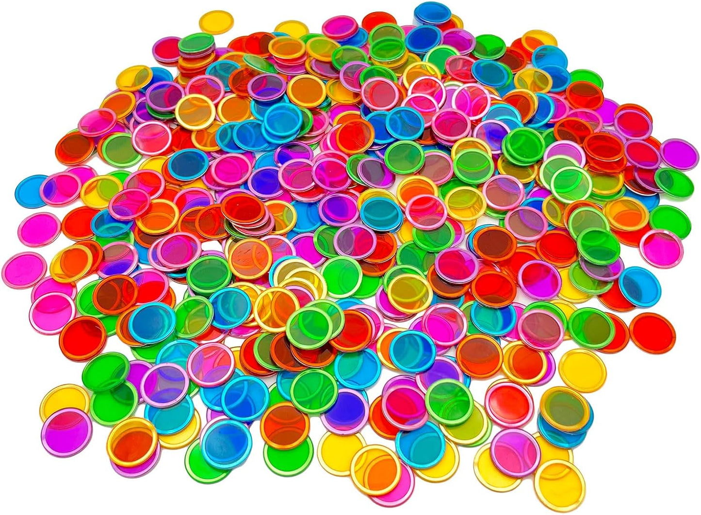 500 Pieces 6 Color Magnetic Transparent Bingo Counting Chips with Metal Edge