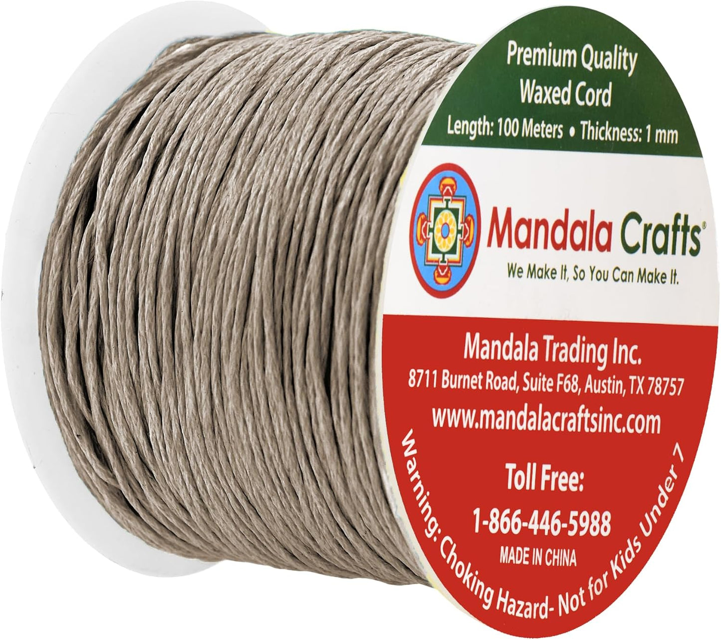 Mandala Crafts 1mm 109 Yards Taupe Cotton Waxed Cord for Jewelry Making Bracelet Cord Waxed String - Beading String Thread Jewelry Cords for Necklaces String