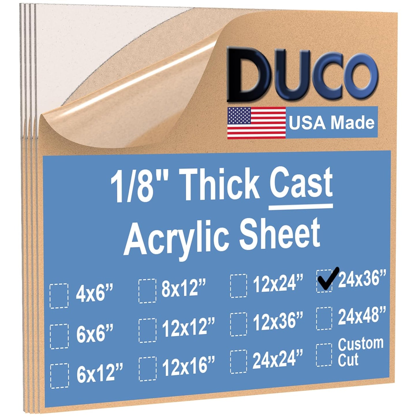 Duco USA-Made Clear Cast Acrylic Sheet 1/8 Inch Thick 24" x 36" - 4 Pack of Transparent Plexiglass Sheet - Lightweight Acrylic Board for Window Replacements, Displays, Signs, and More