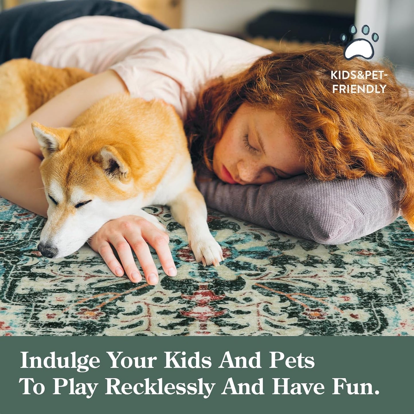 Lahome Bohemian Floral Medallion Area Rug - 3x5 Washable Bedroom Rug Entryway Mat, Non Slip Pet Friendly Turkish Nursery Carpet for Kitchen Sink Camper Couch Living Dining Room Office Hardwood