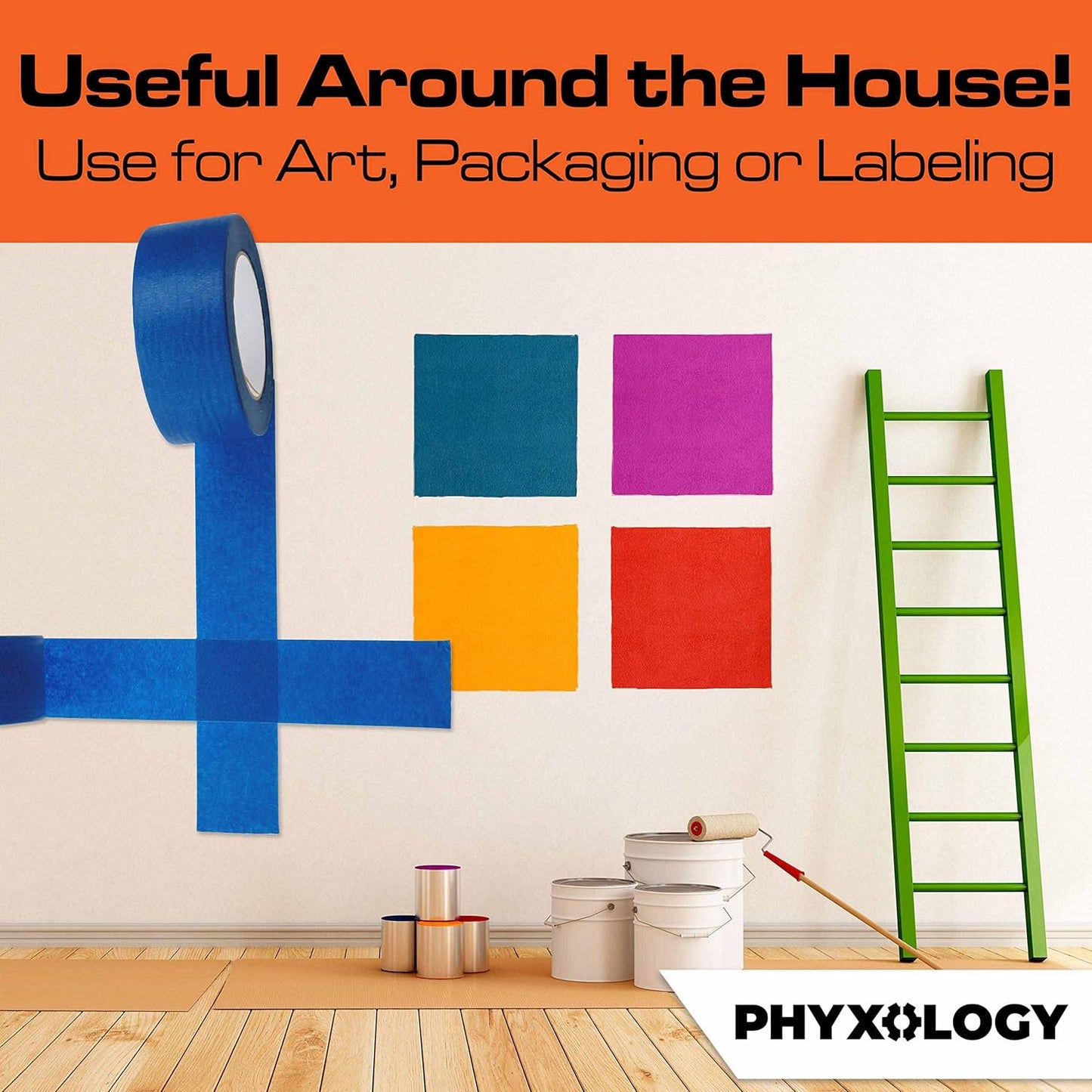 No-Residue 2 Inch, 60 Yard Blue Painters Tape 2 Pk. Easy-Tear, Pro-Grade Removable Masking Tape Great for Home, Office, Commercial Contractor. Clean, Drip-Free Painting with Wide Crepe Paper Rolls