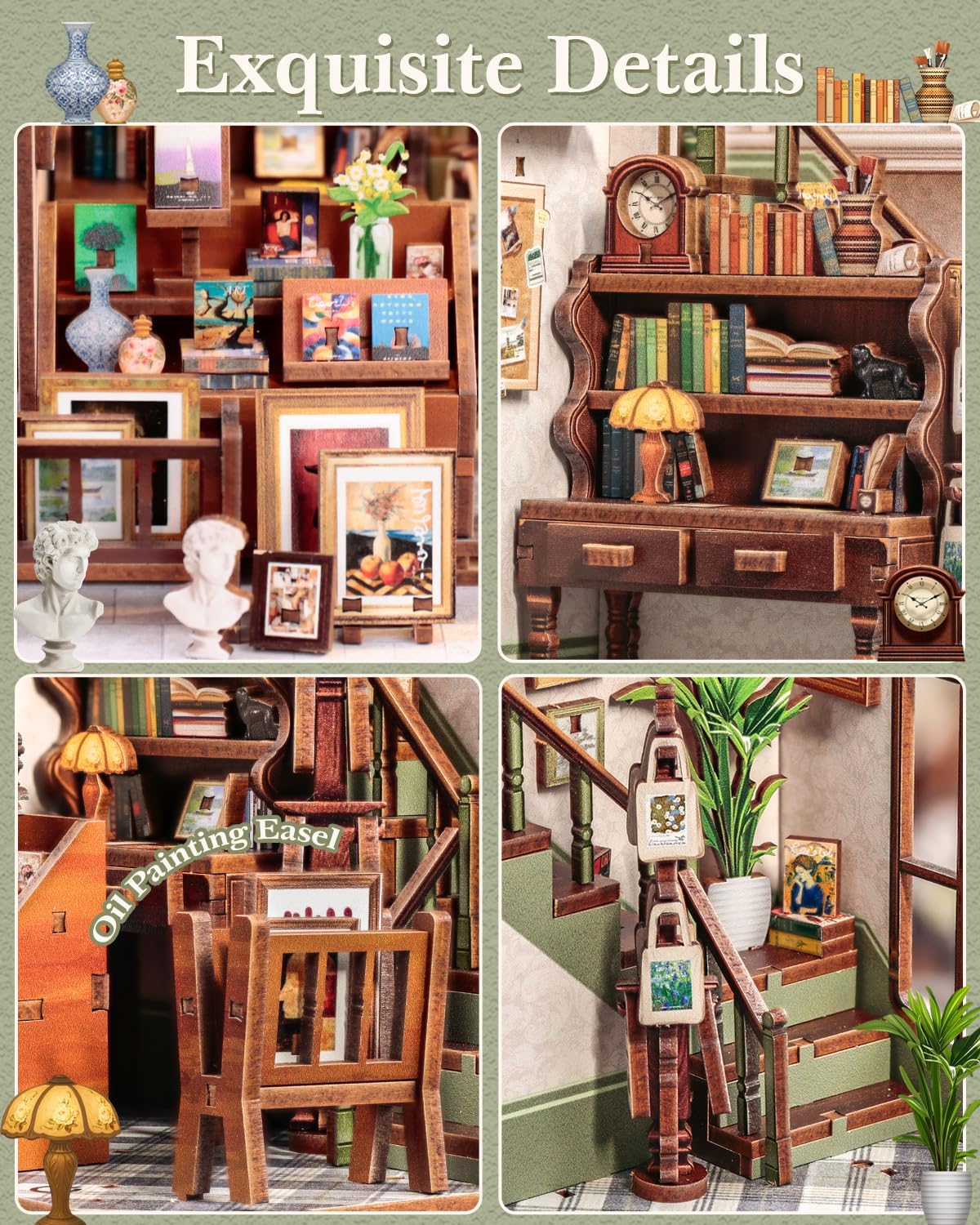 CUTEBEE Book Nook Kit - DIY Miniature House Dollhouse Kit for Adults, Booknook Library Bookstore Tiny House Bookshelf Decor 3D Wooden Puzzle, Gifts for Family and Friends (Gallery Bookstore)