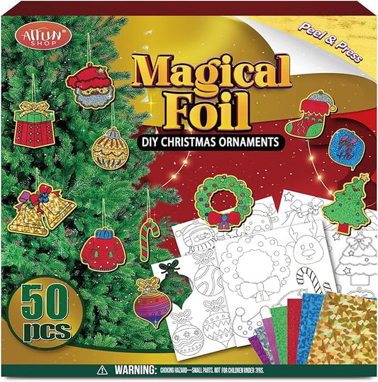 ATFUNSHOP Christmas Crafts for Kids - Magical Foil DIY Christmas Oranments - No Mess Xmas Art Activities Kit for Ages 4 5 6 7 8 9 - Fun & Ideal Stocking Stuffer & Christmas Gift for Boys & Girls