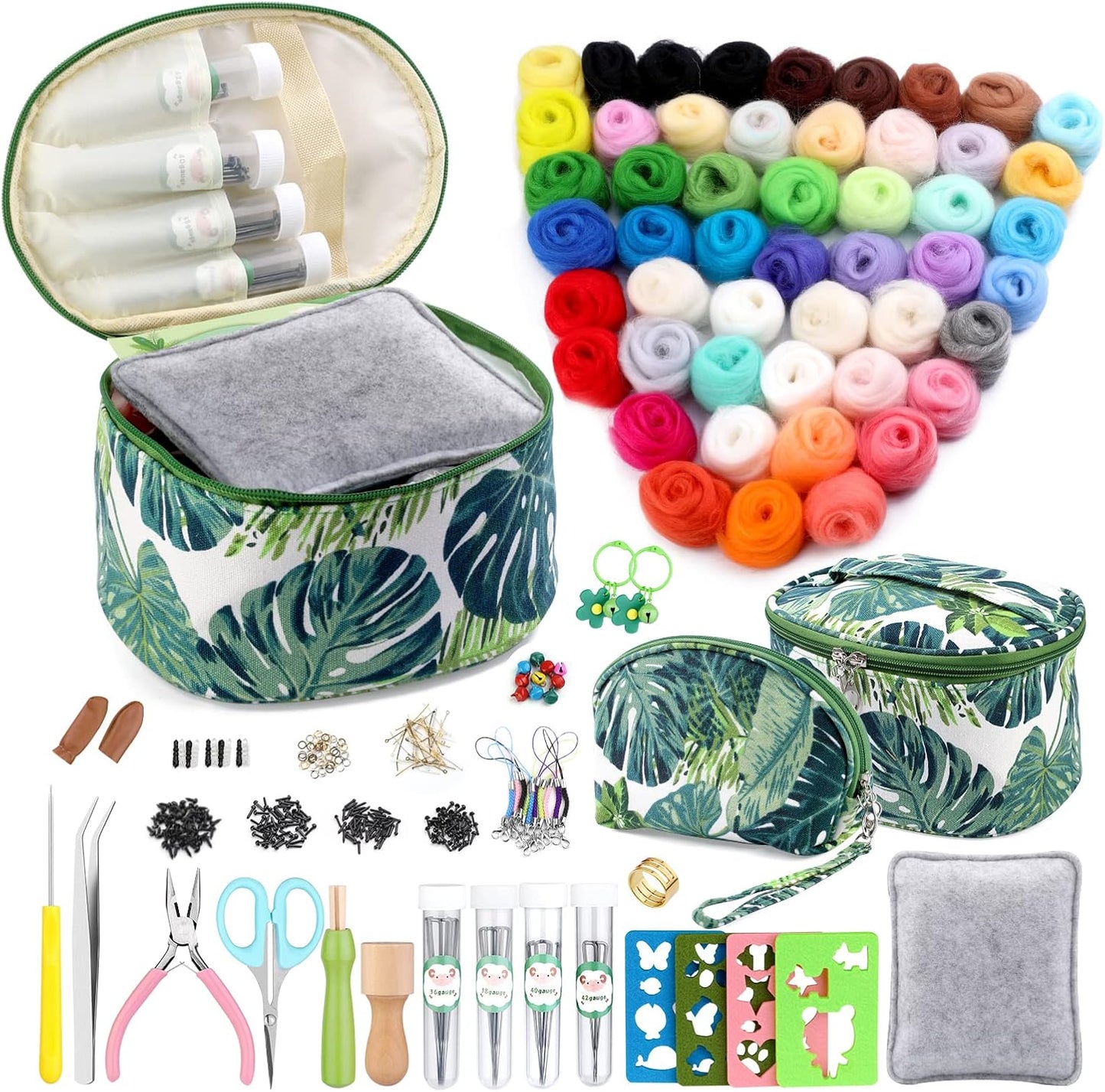 IMZAY 304 Pcs Needle Felting Kit, Wool Roving 50 Colors Set, Needle Felting Starter Kit, Needle Felting Tools Kit with 2 Exquisite Storage Bags, Felt Tools for Felted Animal Needle Felting Supplies