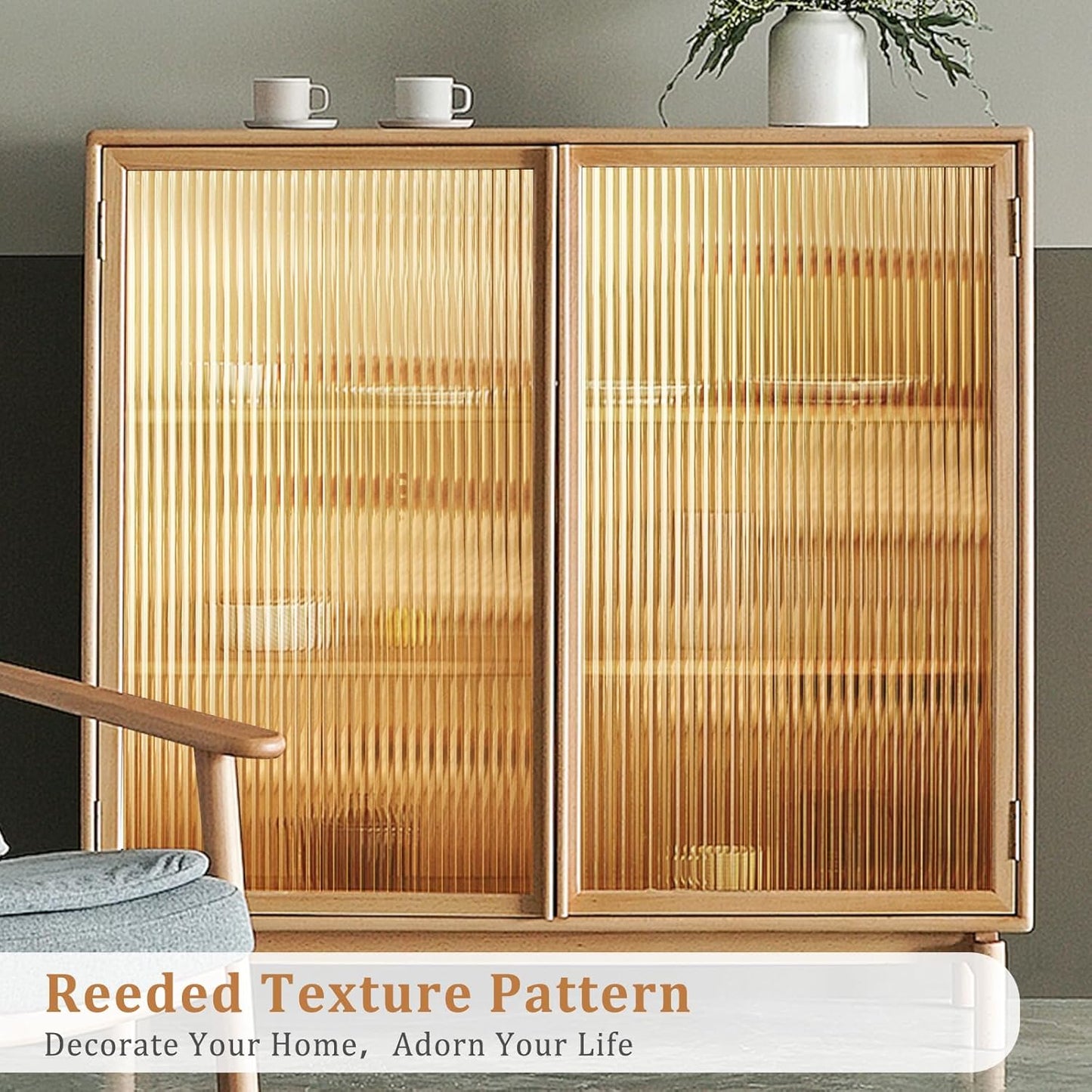 Beautyhero Window Privacy Film, Frosted Reeded Glass Cling, 3D Decorative Coverings with UV Blocking, Adhesive Stickers for Bathroom Doors Cabinet