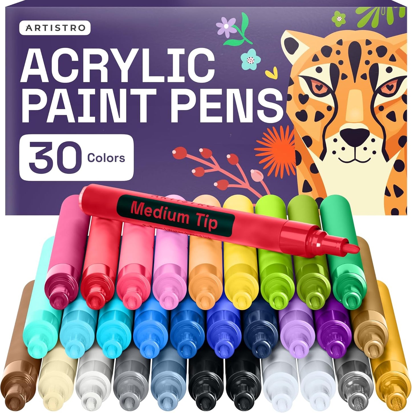 ARTISTRO - Fabric Paint pens and Paint Markers – Permanent Fabric Decorating Pens for Clothes, Canvas, and DIY Crafts (30 Medium Tip)