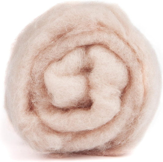 Desert Breeze Distributing Maori Wool Carded Batting, 100% Natural New Zealand Wool Made by DHG in Italy for Needle Felting, 3.5 OZ, 27 Micron, Color Shell Pink