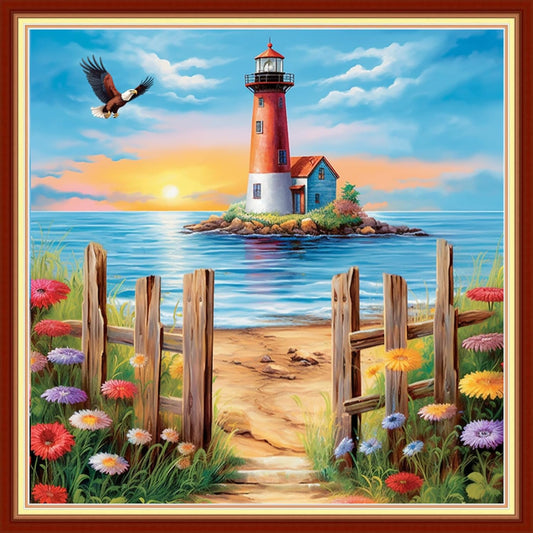 Artvxeay Cross Stitch Kits Stamped Full Range of Embroidery Kits for Beginners Adults 11CT Pattern Stitch Embroidery Kits Needlepoint Kits DIY - (Lighthouse Scenery 18x18 inch)