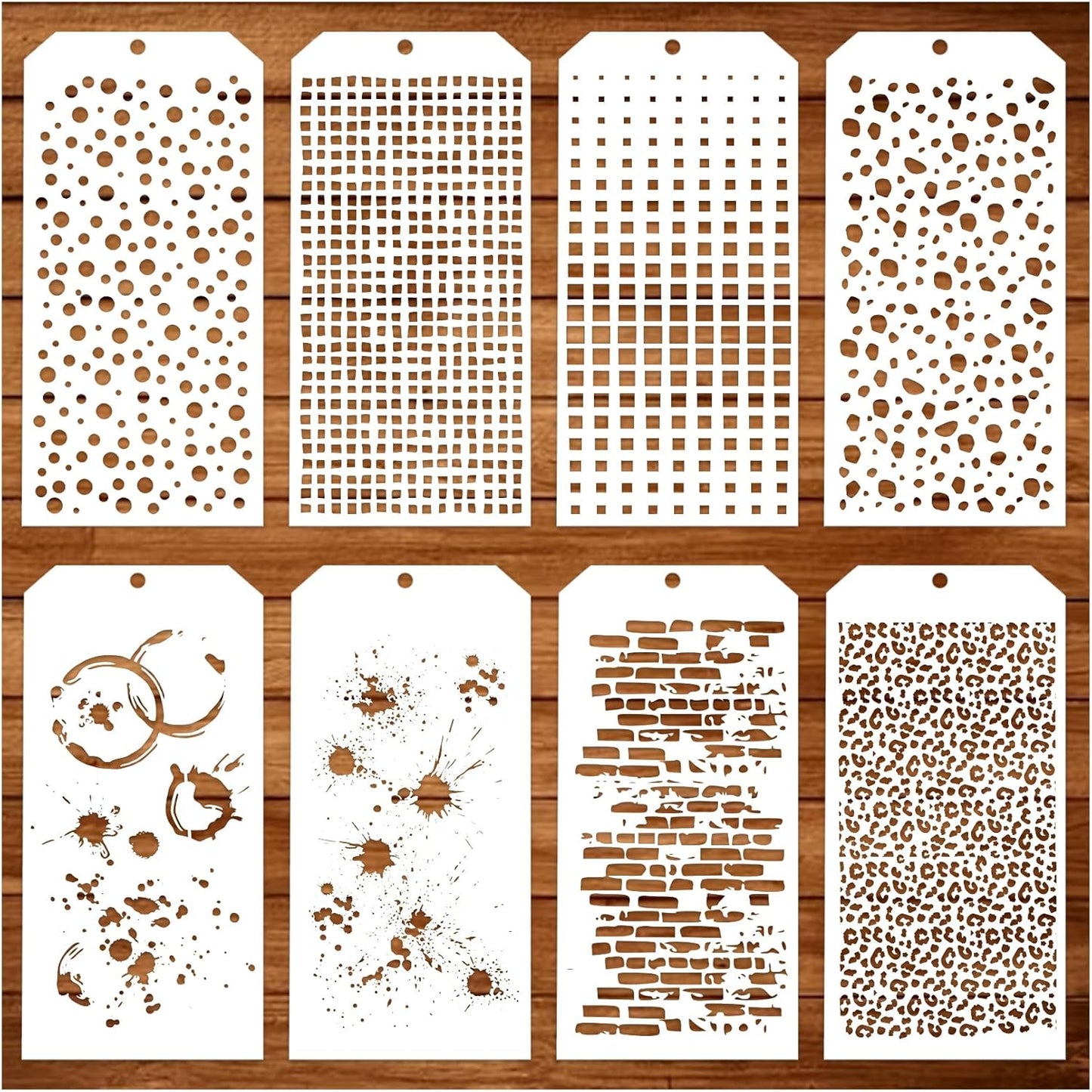 8 Pieces Stencils for Crafts Polka Dot Brick Layering Stencils Mixed Media Texture Stain Splatter Stencils for Painting on Card Making Canvas DIY Crafts Furniture Paper (8 Texture)
