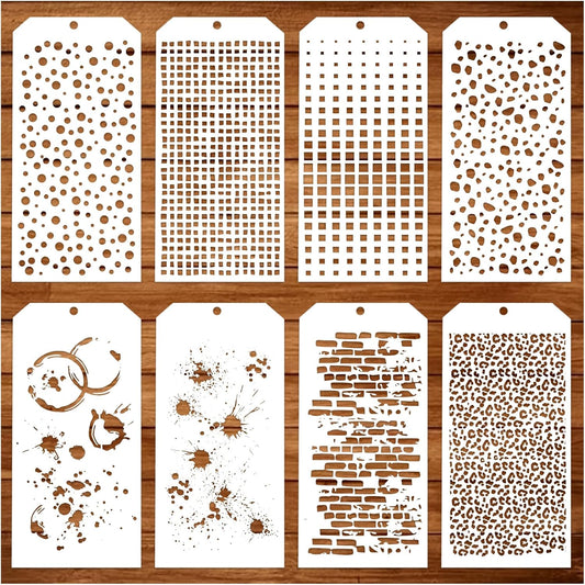 8 Pieces Stencils for Crafts Polka Dot Brick Layering Stencils Mixed Media Texture Stain Splatter Stencils for Painting on Card Making Canvas DIY Crafts Furniture Paper (8 Texture)
