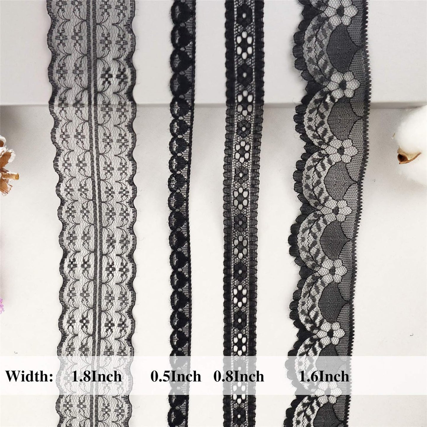 Black Lace Trim 20 Yards Sewing Lace Ribbon for Crafts Bridal Wedding Decorations, Bouquet and Gift Packaging