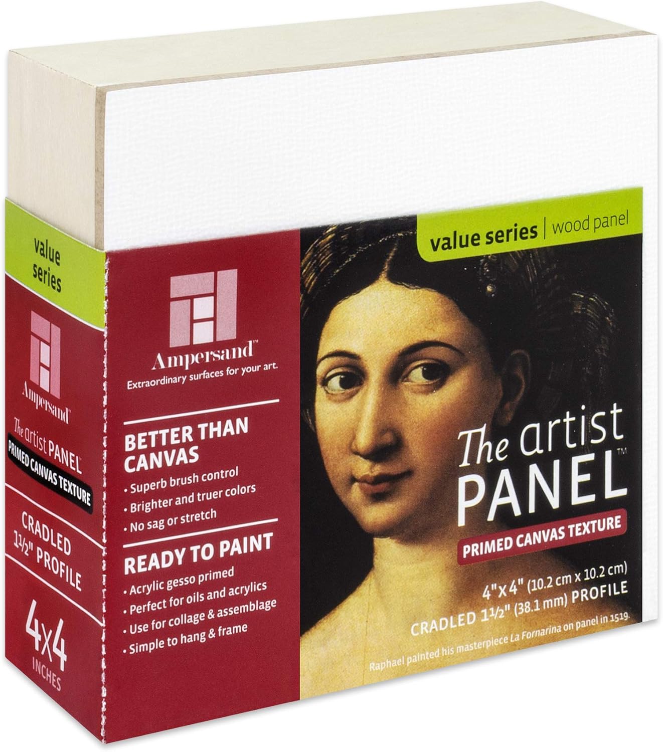 Ampersand Art Supply Wood Gesso Art Painting Panel: Canvas Texture, 1.5 Inch Cradle, 4" x 4"