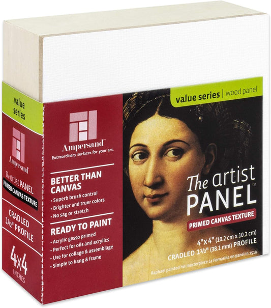 Ampersand Art Supply Wood Gesso Art Painting Panel: Canvas Texture, 1.5 Inch Cradle, 4" x 4"