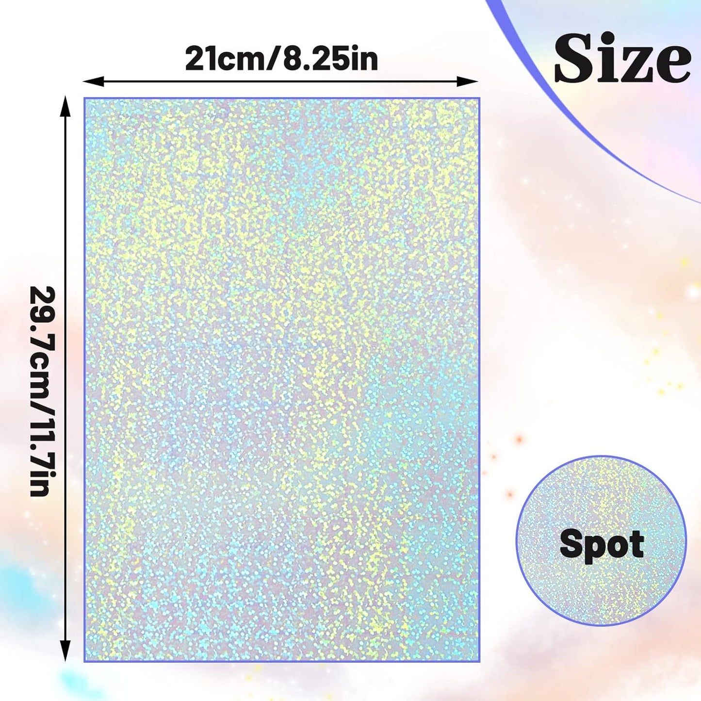 60 Sheets Holographic Laminate Sheets Clear Glitter A4 Size Vinyl Sticker Paper Holographic Overlay Self Adhesive Waterproof Transparent Film, 11.7 x 8.3 Inch (Little Dot)