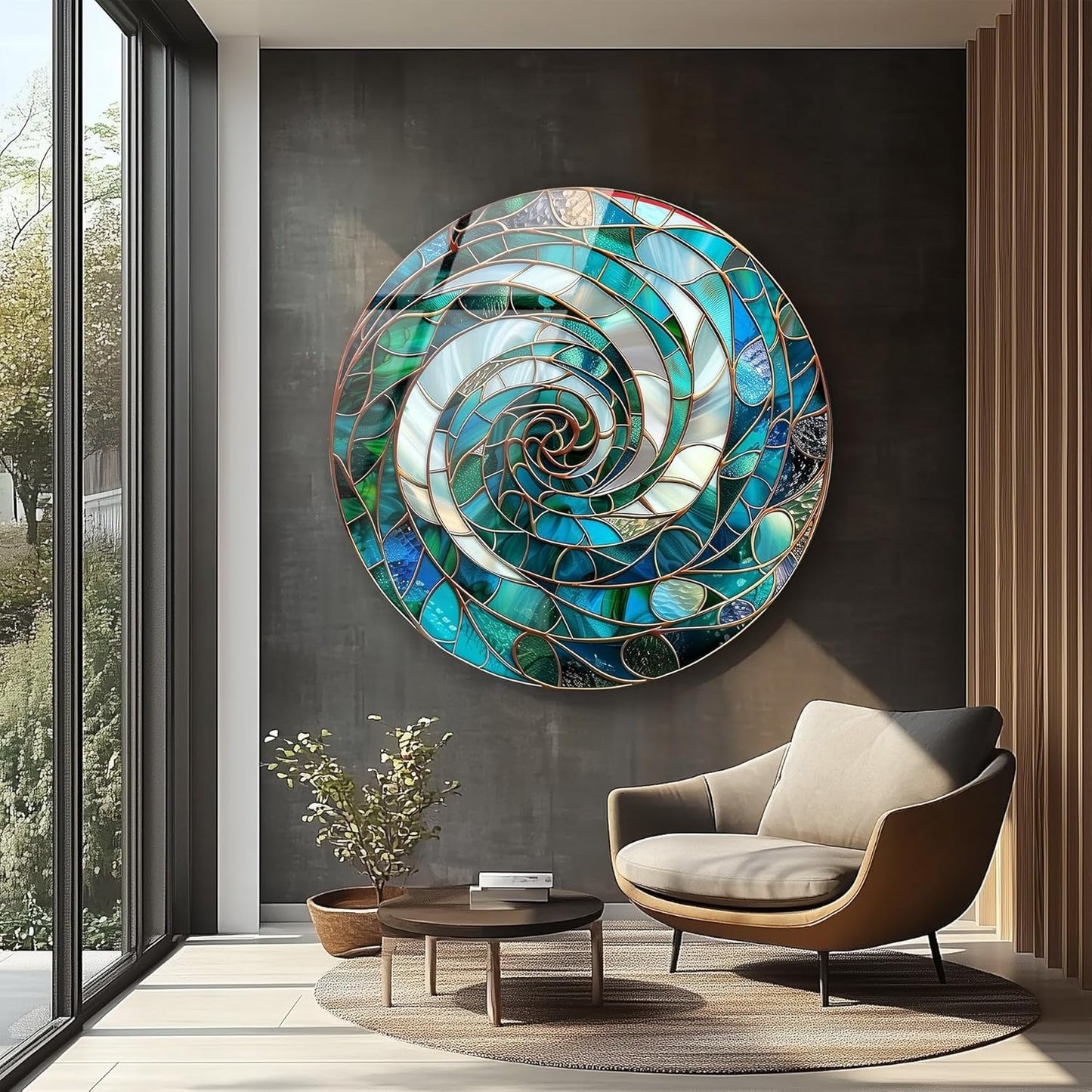 My Photostation.com 10''(25cm) Diameter Aqua Spiral Harmony Round Glass Wall Art Tempered Glass Printing Wall Decor Large Wall Art Wall Hangings