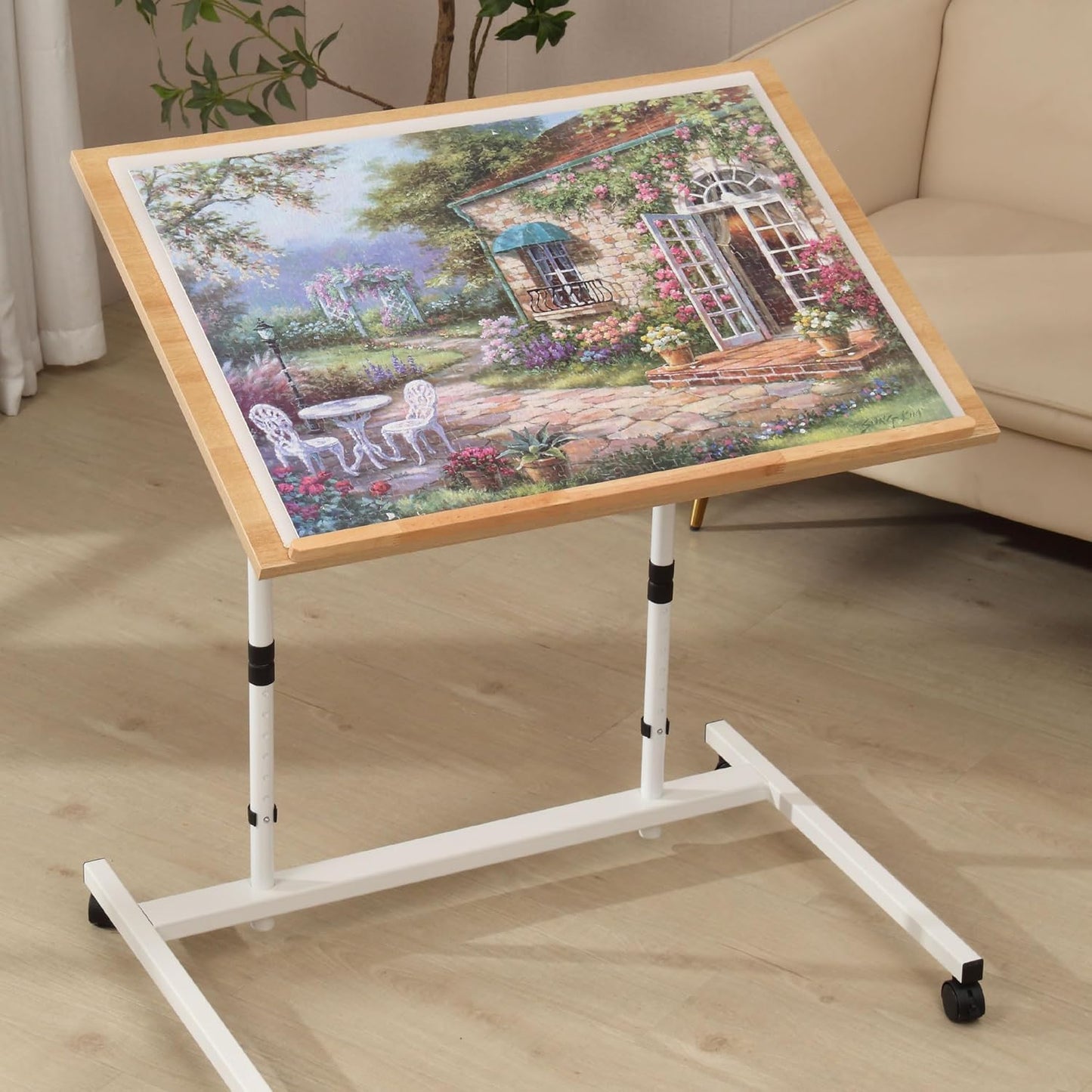 1000 Piece Tilting Jigsaw Puzzle Table with Legs, 31.1''x21.4'' Angle and Height Adjustable Puzzle Board Tabletop with Wheels (Puzzle Board Not Included)
