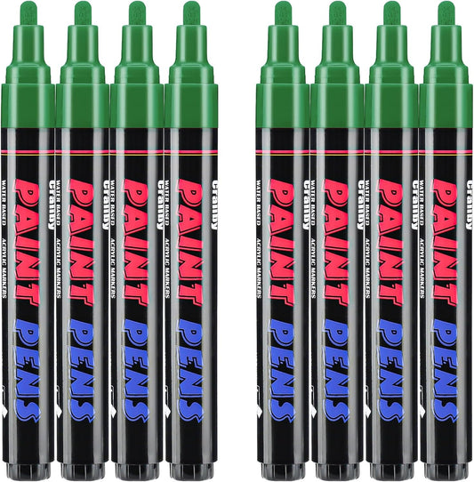 Green Paint Pens Paint Markers - 8 Pack Permanent Quick Dry Waterproof Marker Pens for Rocks Wood Fabric Plastic Canvas Glass Mugs Metal Tire Stone
