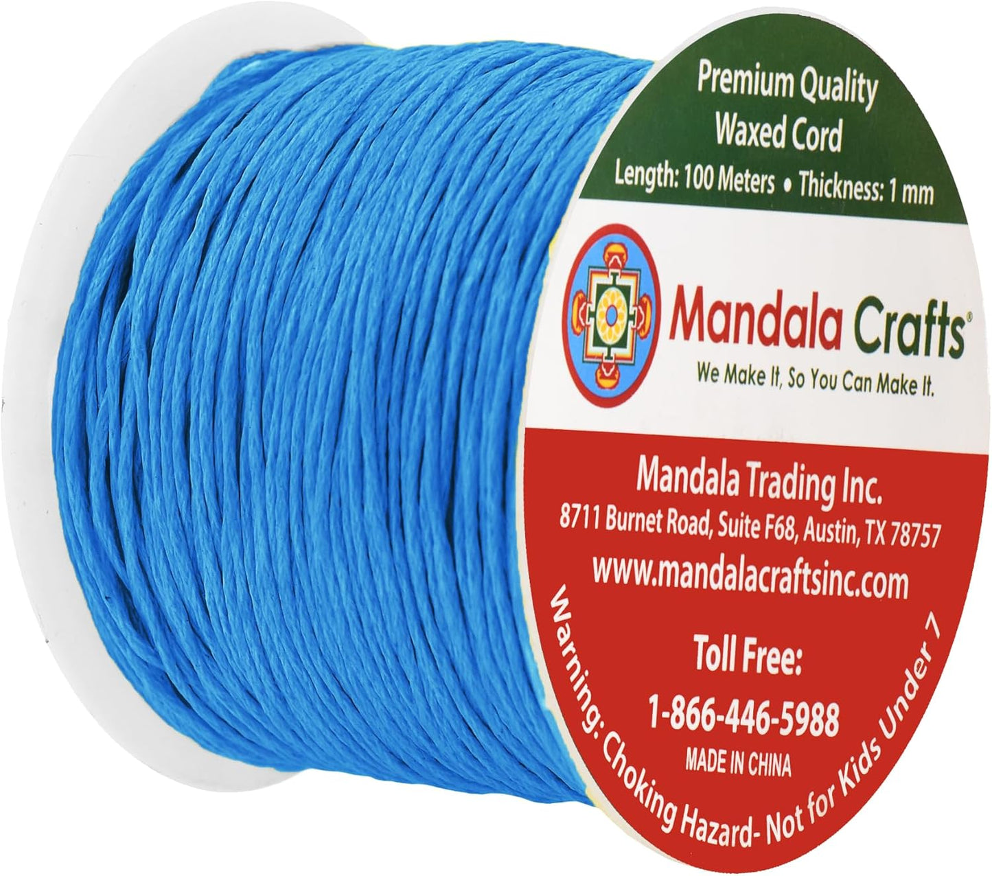 Mandala Crafts 1mm 109 Yards Deep Sky Blue Cotton Waxed Cord for Jewelry Making Bracelet Cord Waxed String - Beading String Thread Jewelry Cords for Necklaces String