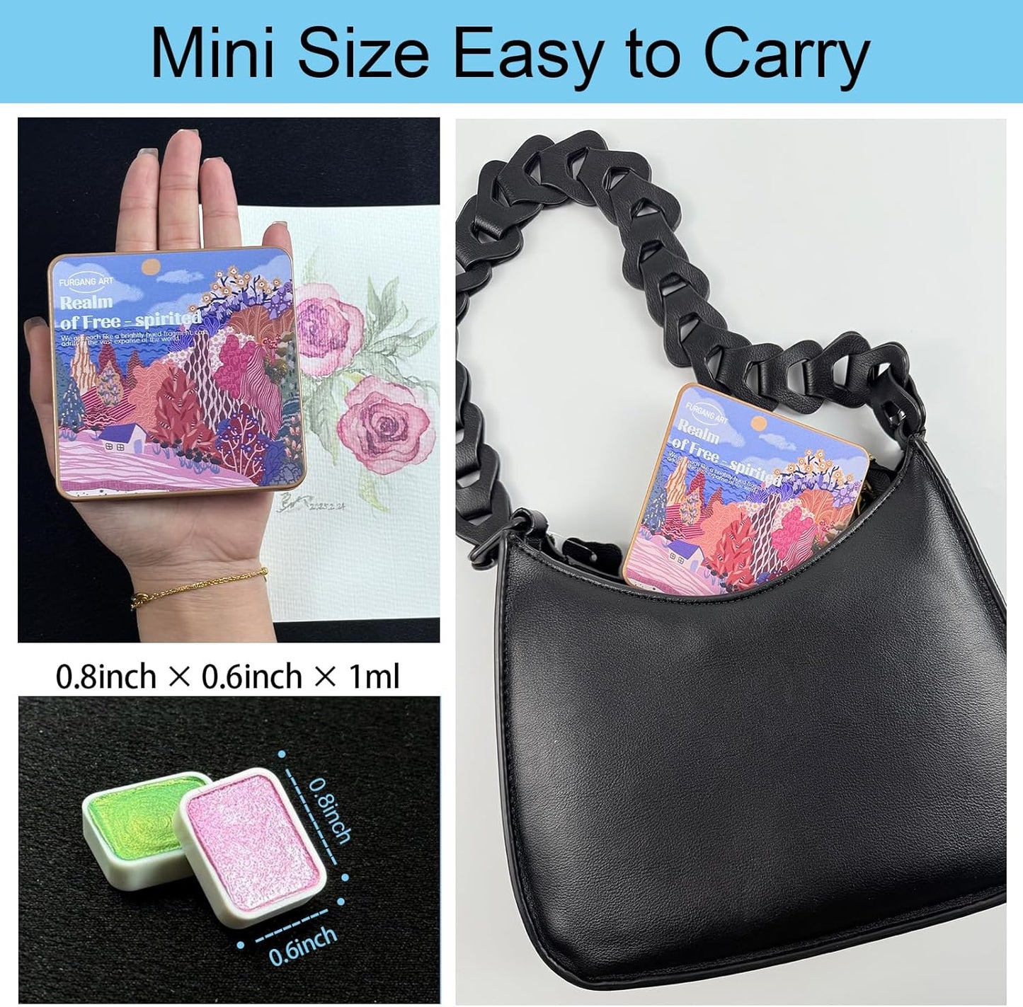 Mini Shifting Watercolor Paint Set, 30 Color Glitter Watercolor Painting Kit, Metallic Watercolor Paints, Solid Water Colors Paint Adult Set, Detail Paint Brush Included, for Artists