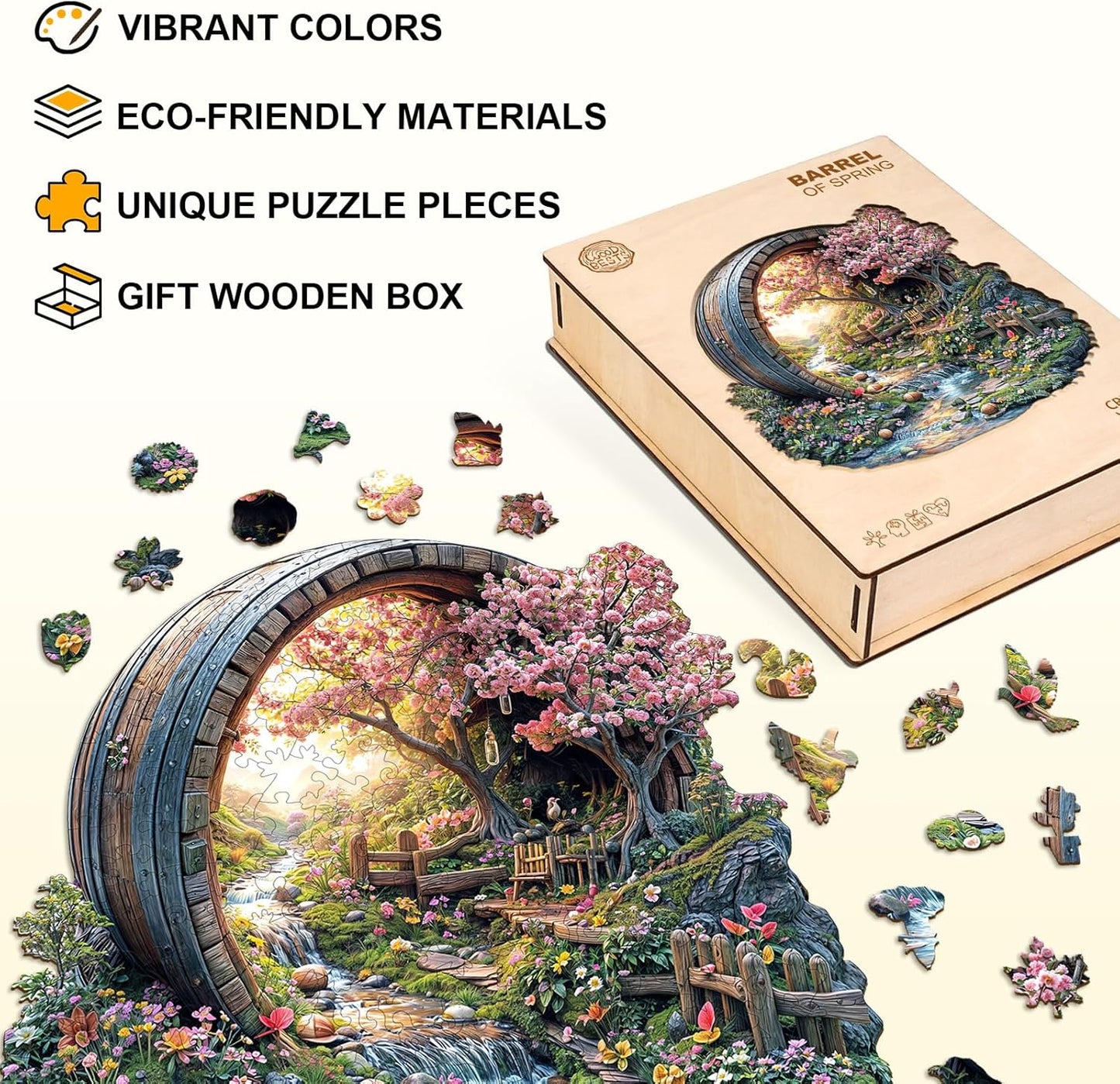 Wooden Puzzles for Adults, Spring Flower Wooden Jigsaw Puzzle for Adults, 100 Piece Unique Animal Shape Wood Puzzles Adult, Birthday Party Gifts for Friends & Family Game Home Decor (S-8.5 * 8.3in)