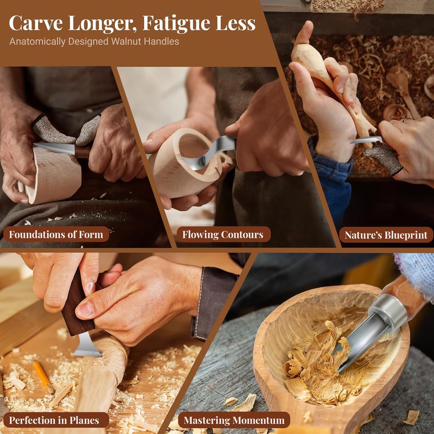 COZYGIFT Wood Carving Kit for Adults & Beginners - 31-Piece Set with 7 Whittling Knives & 6 Detail Gouges, 2 Pre-Carved Basswood Blocks, Leather Roll & Splinter-Free Handles for Woodworking & DIY Gift