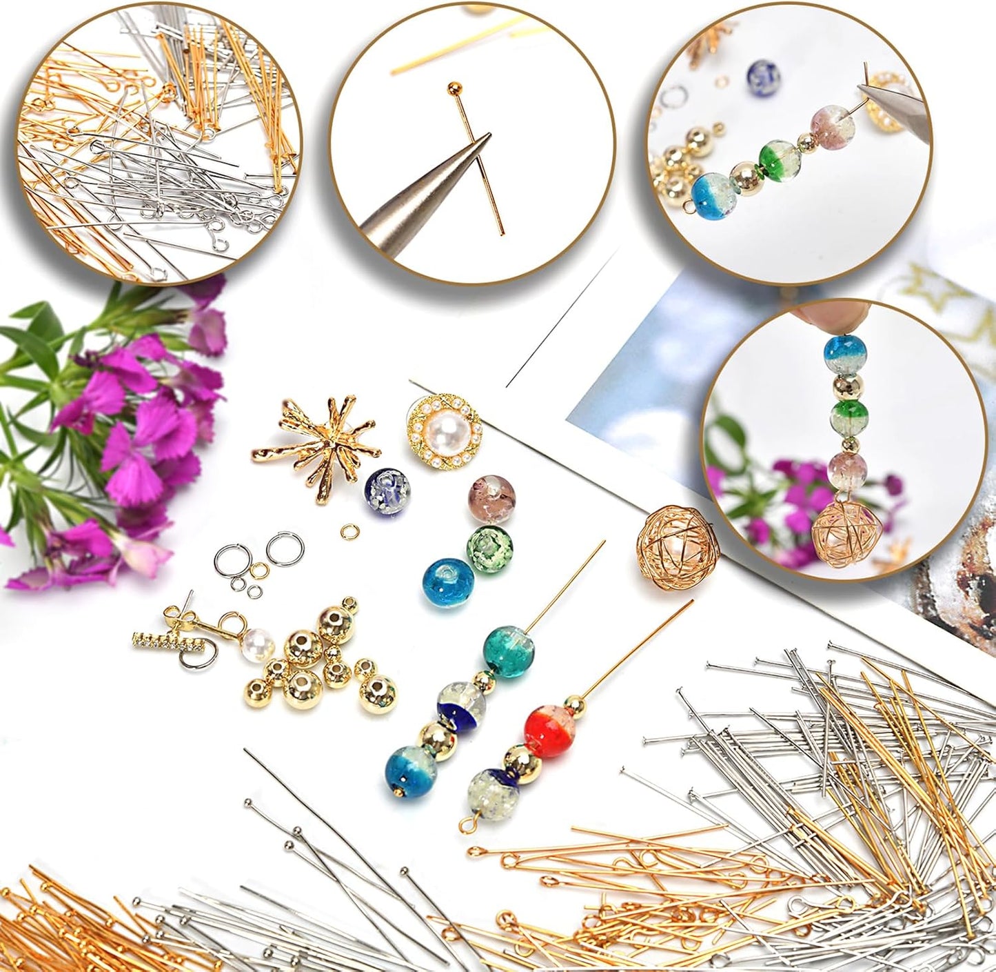 100pcs 18K Gold Filled Flat Head Pins Non Tarnish Craft Earring Bracelet Jewelry Making Accessories Supplies (50mm (1.96in), Gold-Flat Head Pin)