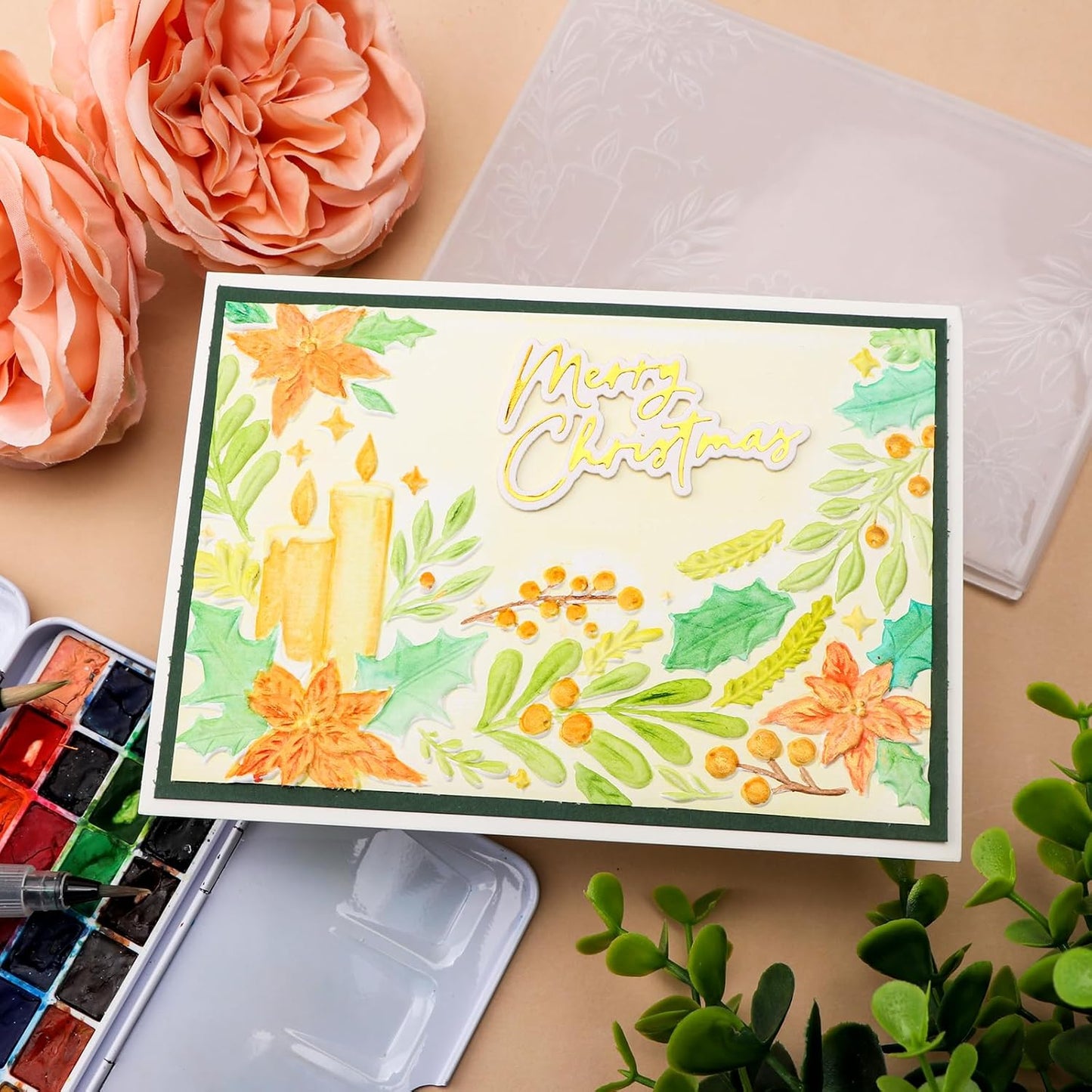 BAOFALI 3D Embossing Folder for Card Making, Flowers Lit Candles Clear Plastic Texture Fades Embossing Folder Template for Scrapbooking and Other Paper Craft Album Stamps DIY Decoration