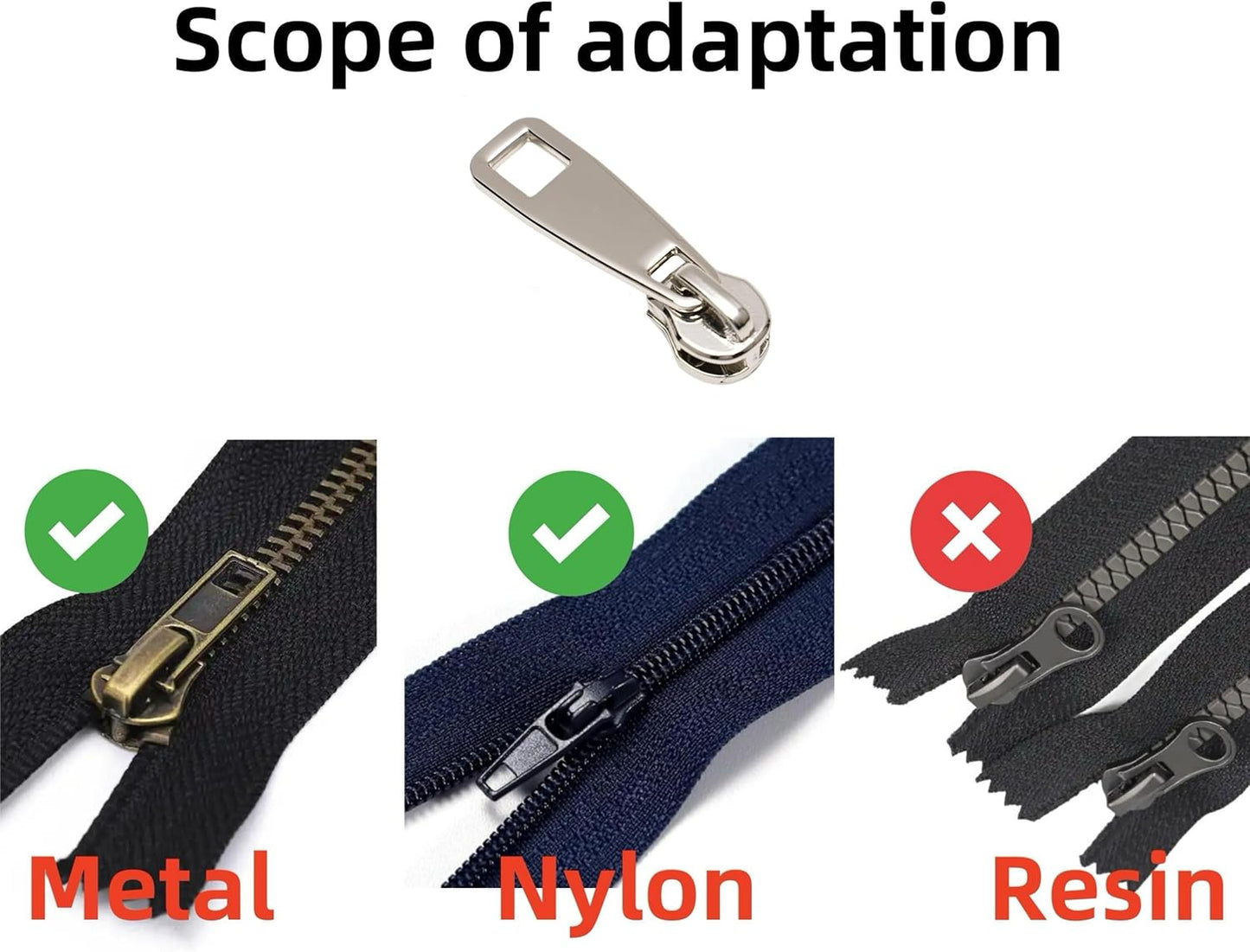 AKTIOIN Metal Zipper Repair Kit for Jackets, Luggage, Bags, Backpack, No Sewing Required Detachable Zip Heads Zipper Pull Replacement (#8 Silver)