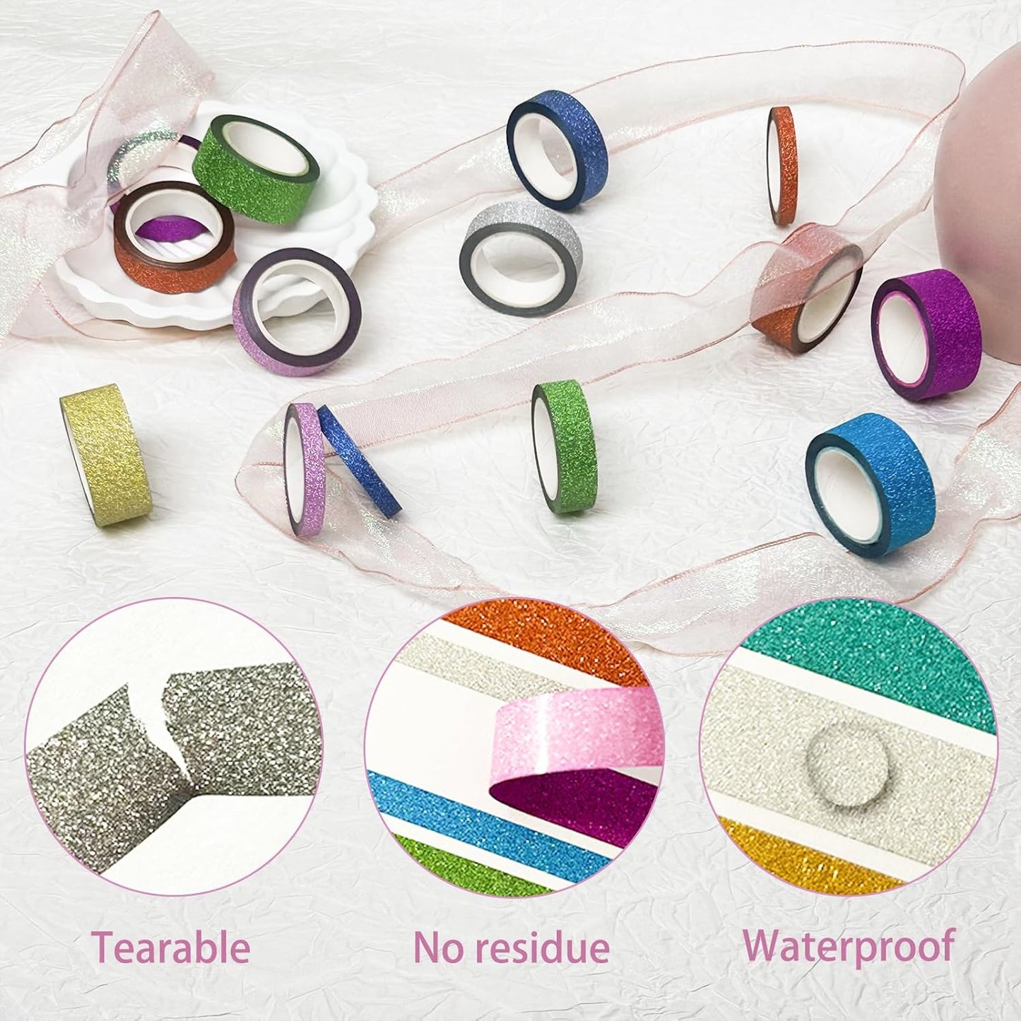 Funincloud Glitter Washi Tape Set Metallic Decorative Craft Tape 36 Rolls Colored Masking Tape for Scrapbook DIY Art Craft Supplies Gift Decor
