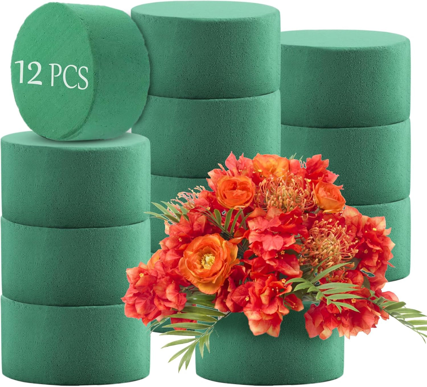 12Pcs Round Floral Foam Blocks, Wet and Dry Foam Bricks for Fresh and Artificial Flowers, Perfect for Wedding Decor, DIY Crafts, and Party Decorations