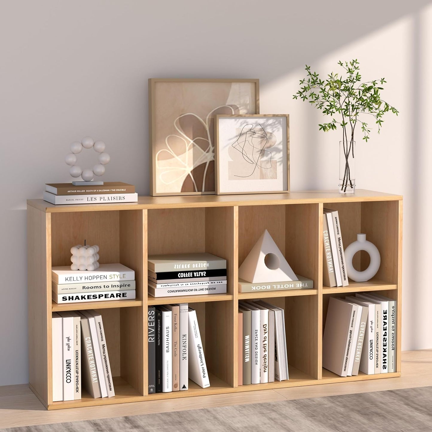 Wooden 8 Cube Storage Organizer with Closed Back Panel, Cube Shelf Heavy Duty Cubby Storage Organizer with Compartments for Living,Display Shelf,Bookshelf Furniture (Oak, 8-Cube)