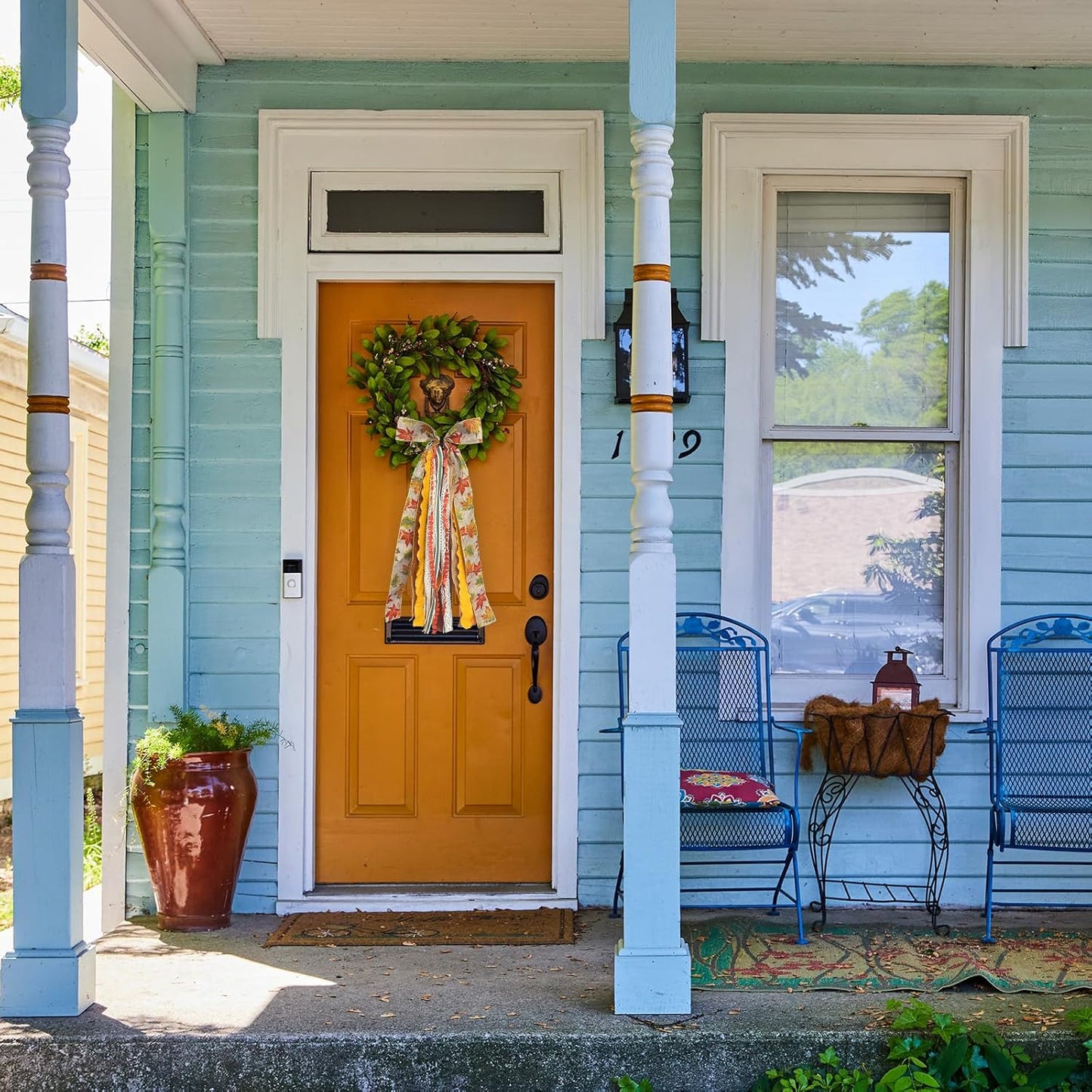 Large Fall Ribbon Bow for Wreath, Orange Maple Leaves Fabric Ribbons Set Assorted Lace Ribbon Fall Clip-On Wreath Sash Ribbons Bundle for Thanksgiving Indoor Outdoor Decor