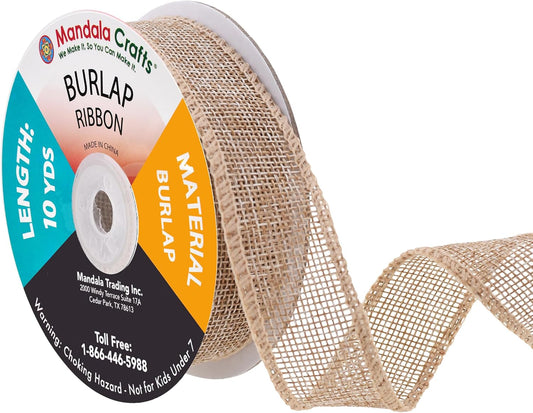 Mandala Crafts Natural Burlap Ribbon 1 Inch Wide Jute Ribbons for Crafts - 20 Yds Roll Rustic Burlap Wrap Trim Ribbons for Wreaths Bows Wedding Party Decoration