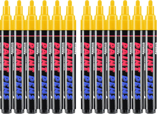 Yellow Paint Pens Paint Markers - 12 Pack Permanent Quick Dry Waterproof Marker Pens for Rocks Wood Fabric Plastic Canvas Glass Mugs Metal Tire Stone
