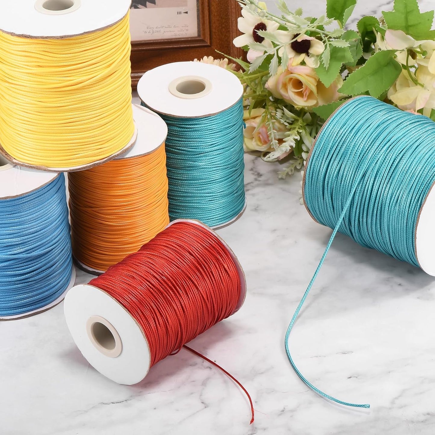 MECCANIXITY Waxed Cord 0.5mm Waxed Polyester Cord 175 Yard Wax String for Bracelet Making, Necklaces, Beading, Jewelry Making and DIY Crafts(Bright Blue)