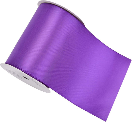 YAMA Double Face Satin Ribbon Roll - 4 inch Wide Solid Color Craft Ribbon, Great for Chair Sash,Making Bow, Sewing and Wedding Bouquet- 5 Yard/Spool, Purple