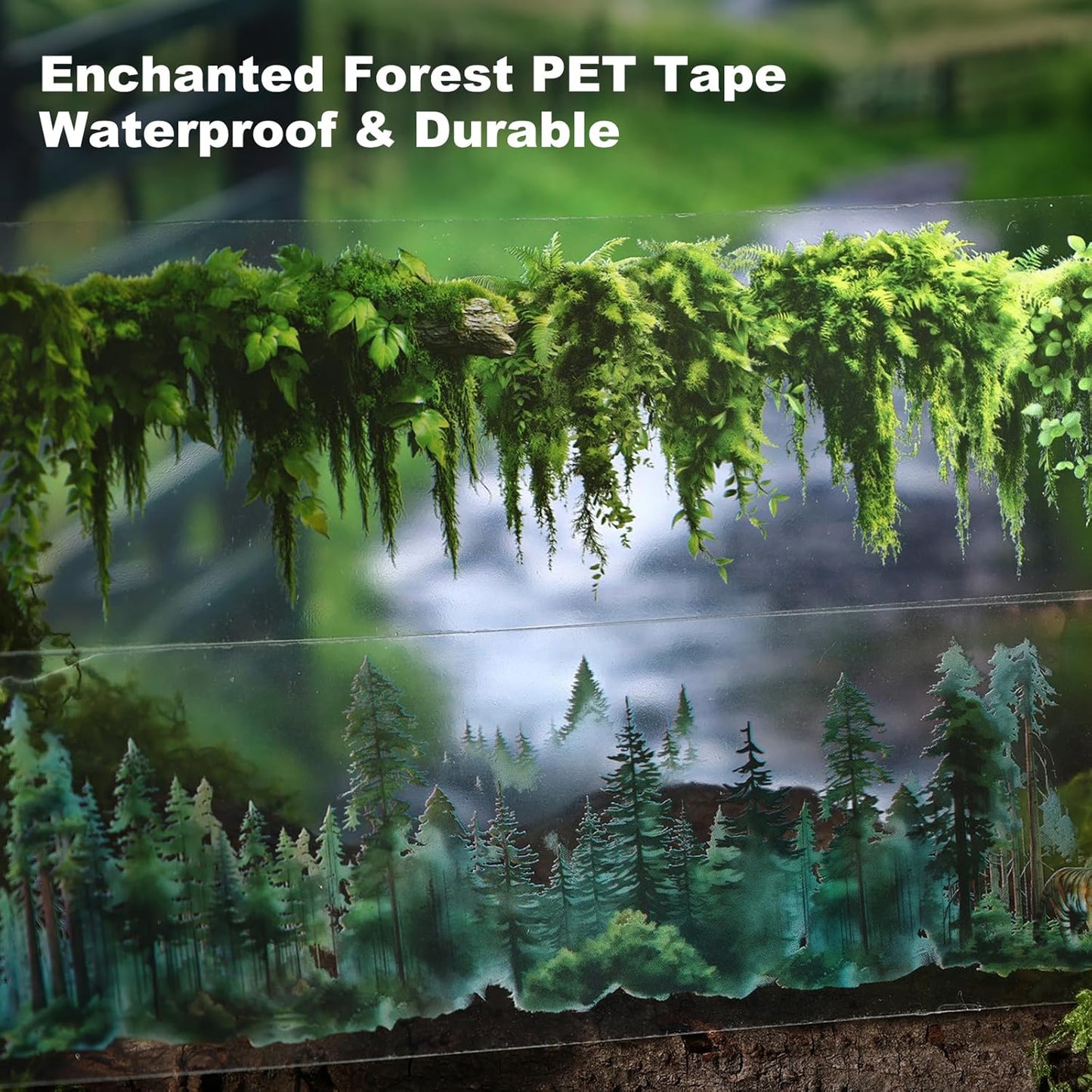 Forest Adventure Transparent PET Scrapbook Tape Set with Clip - 4 Rolls Tree and Landscape Scenery Design Stickers for Journals Planners Crafts and Gift Ideas